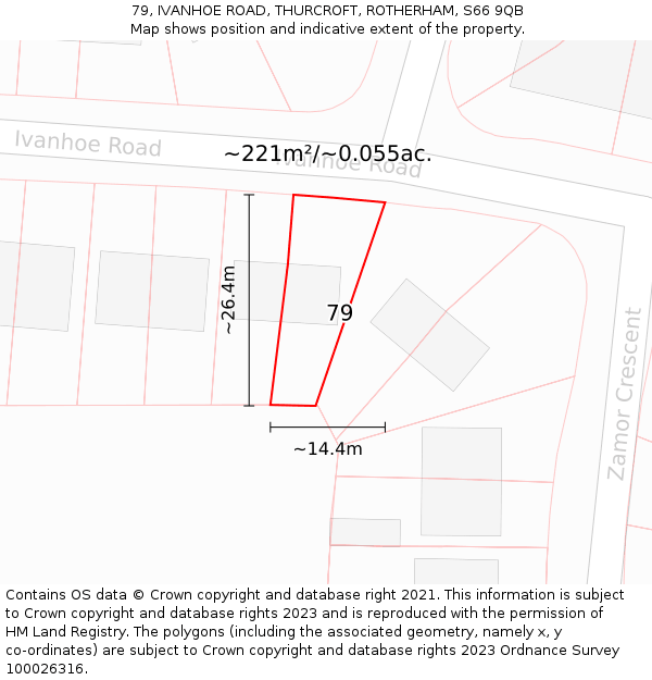 79, IVANHOE ROAD, THURCROFT, ROTHERHAM, S66 9QB: Plot and title map