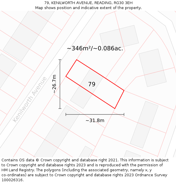 79, KENILWORTH AVENUE, READING, RG30 3EH: Plot and title map