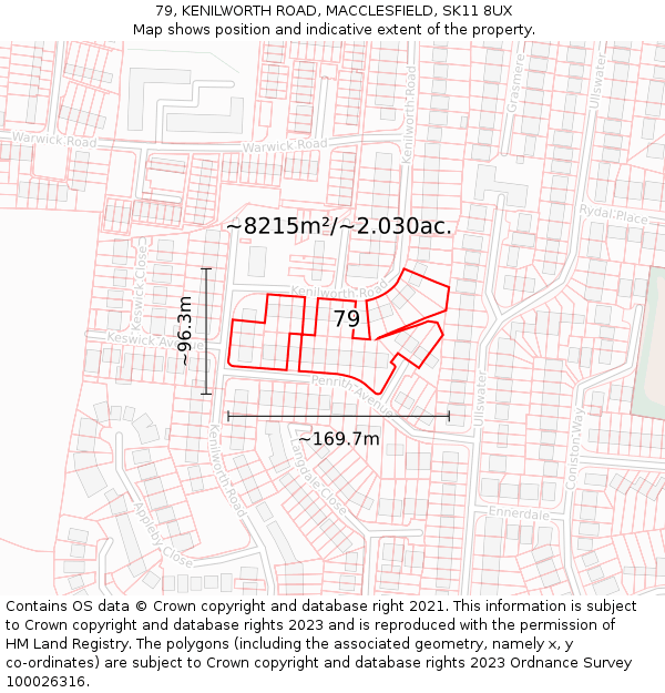 79, KENILWORTH ROAD, MACCLESFIELD, SK11 8UX: Plot and title map