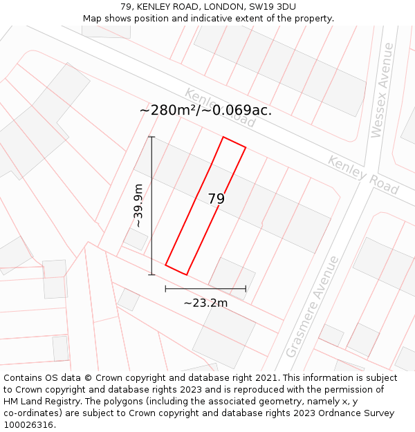 79, KENLEY ROAD, LONDON, SW19 3DU: Plot and title map