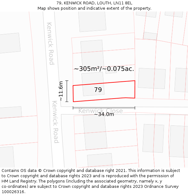 79, KENWICK ROAD, LOUTH, LN11 8EL: Plot and title map