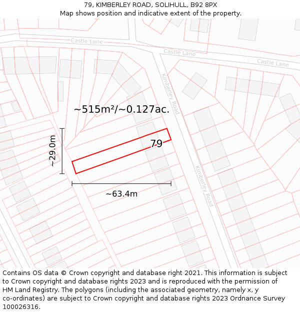 79, KIMBERLEY ROAD, SOLIHULL, B92 8PX: Plot and title map