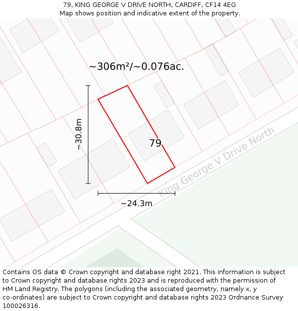 79, KING GEORGE V DRIVE NORTH, CARDIFF, CF14 4EG: Plot and title map