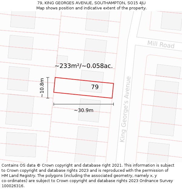 79, KING GEORGES AVENUE, SOUTHAMPTON, SO15 4JU: Plot and title map