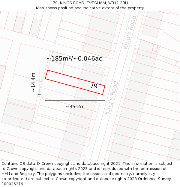 79, KINGS ROAD, EVESHAM, WR11 3BH: Plot and title map