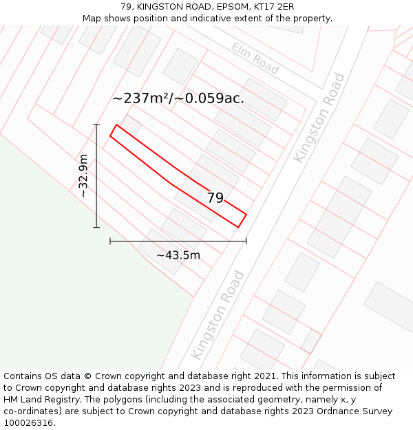 79, KINGSTON ROAD, EPSOM, KT17 2ER: Plot and title map