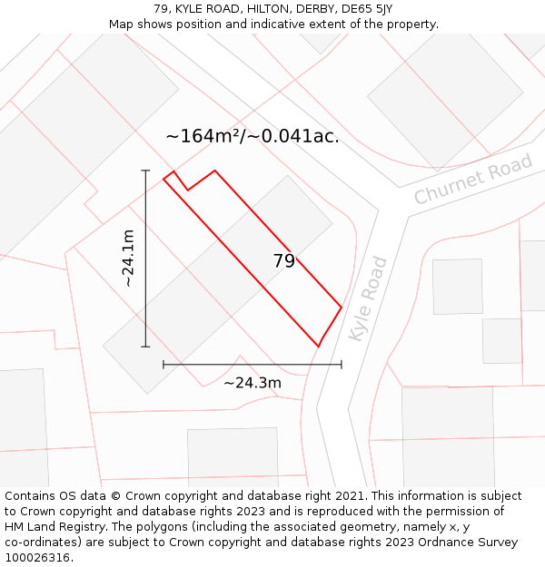 79, KYLE ROAD, HILTON, DERBY, DE65 5JY: Plot and title map