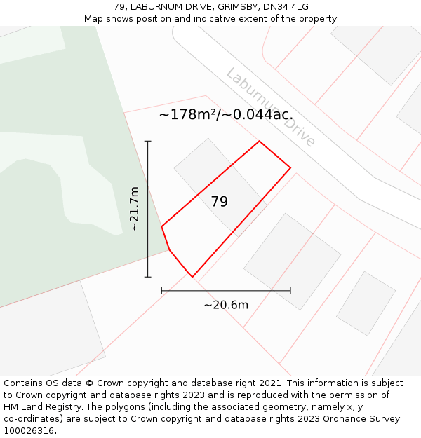 79, LABURNUM DRIVE, GRIMSBY, DN34 4LG: Plot and title map