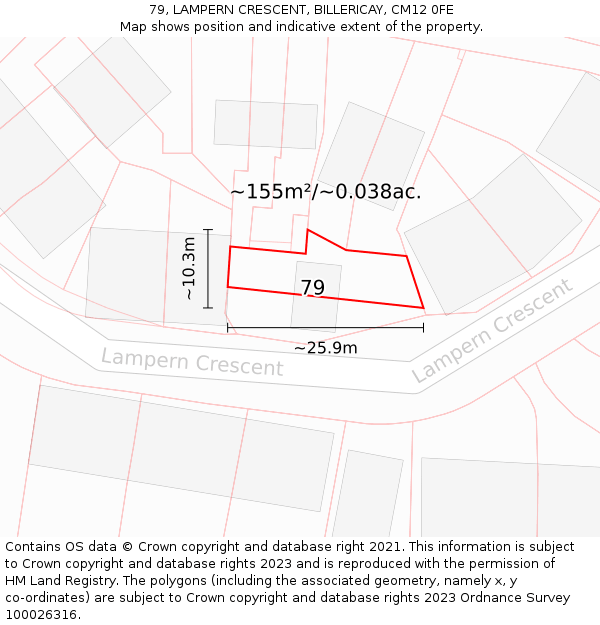 79, LAMPERN CRESCENT, BILLERICAY, CM12 0FE: Plot and title map