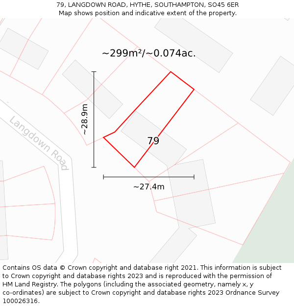 79, LANGDOWN ROAD, HYTHE, SOUTHAMPTON, SO45 6ER: Plot and title map
