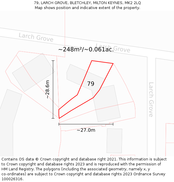79, LARCH GROVE, BLETCHLEY, MILTON KEYNES, MK2 2LQ: Plot and title map