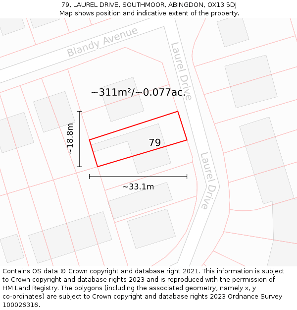 79, LAUREL DRIVE, SOUTHMOOR, ABINGDON, OX13 5DJ: Plot and title map