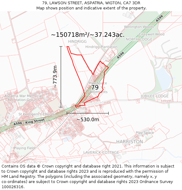 79, LAWSON STREET, ASPATRIA, WIGTON, CA7 3DR: Plot and title map