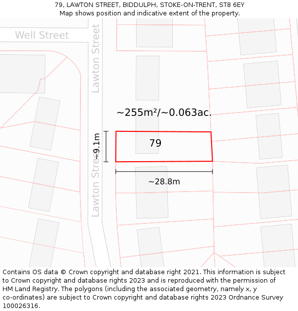 79, LAWTON STREET, BIDDULPH, STOKE-ON-TRENT, ST8 6EY: Plot and title map