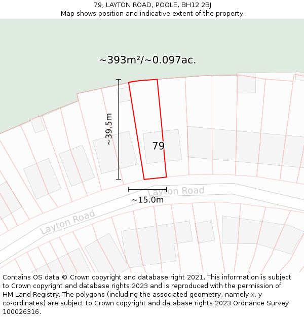79, LAYTON ROAD, POOLE, BH12 2BJ: Plot and title map