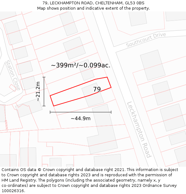 79, LECKHAMPTON ROAD, CHELTENHAM, GL53 0BS: Plot and title map