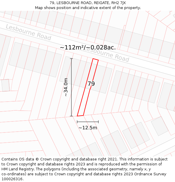 79, LESBOURNE ROAD, REIGATE, RH2 7JX: Plot and title map