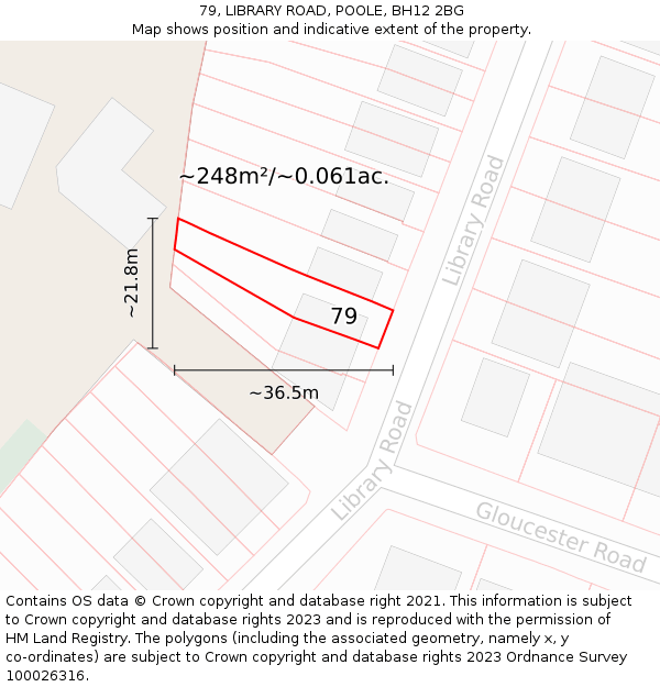 79, LIBRARY ROAD, POOLE, BH12 2BG: Plot and title map