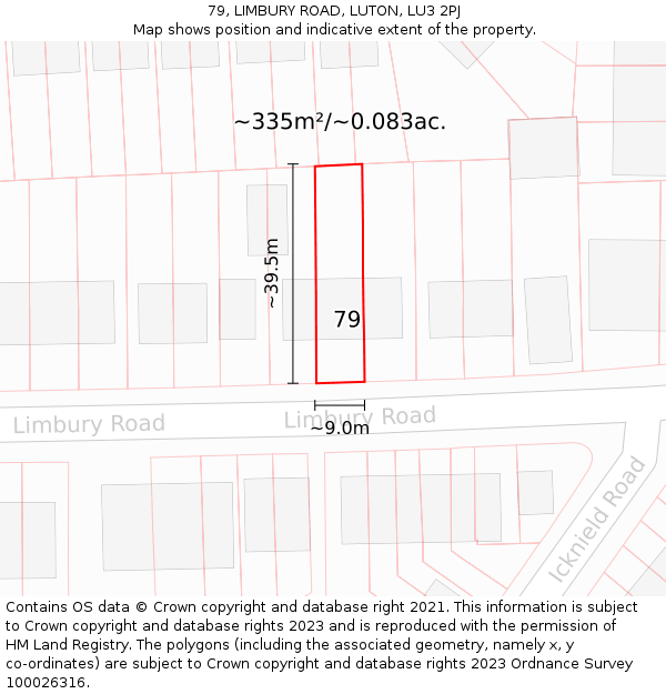 79, LIMBURY ROAD, LUTON, LU3 2PJ: Plot and title map