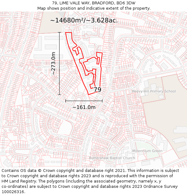 79, LIME VALE WAY, BRADFORD, BD6 3DW: Plot and title map