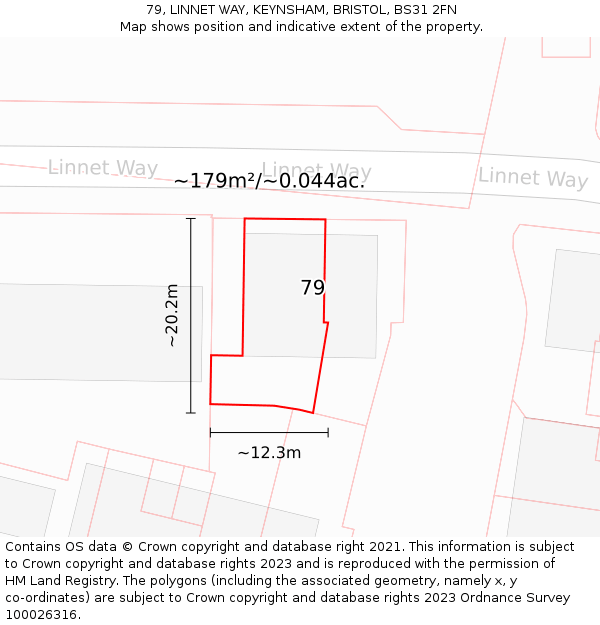 79, LINNET WAY, KEYNSHAM, BRISTOL, BS31 2FN: Plot and title map