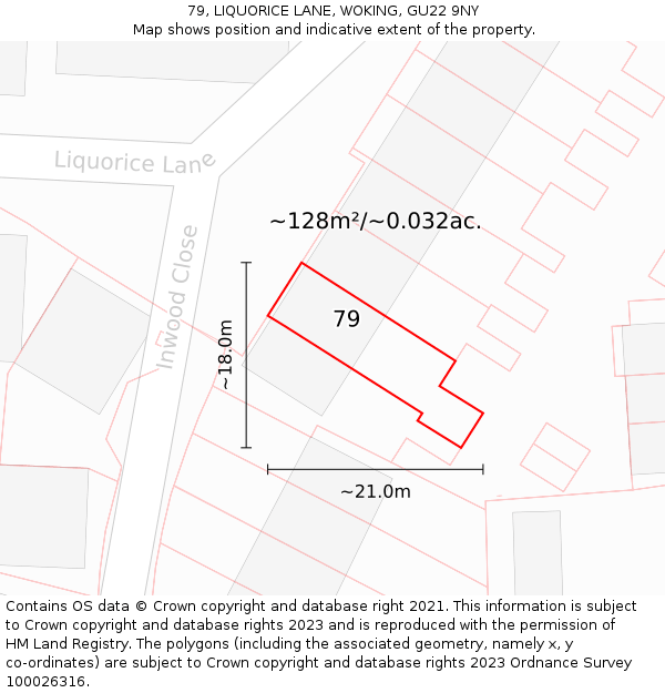 79, LIQUORICE LANE, WOKING, GU22 9NY: Plot and title map