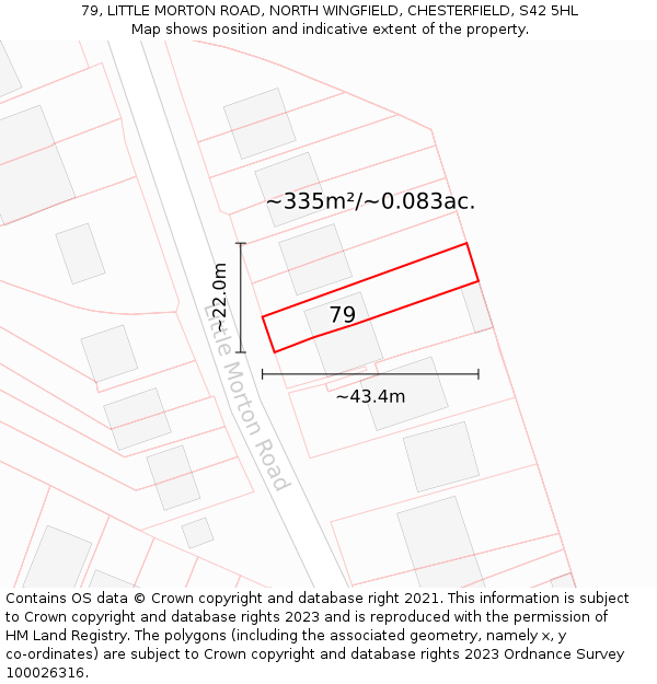 79, LITTLE MORTON ROAD, NORTH WINGFIELD, CHESTERFIELD, S42 5HL: Plot and title map