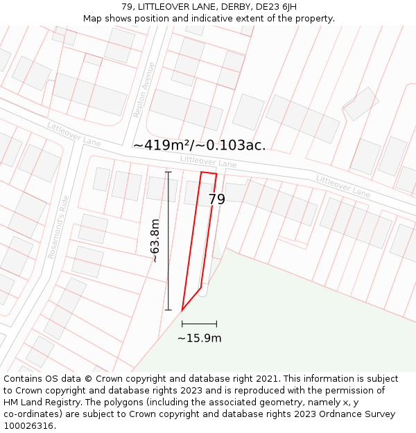 79, LITTLEOVER LANE, DERBY, DE23 6JH: Plot and title map