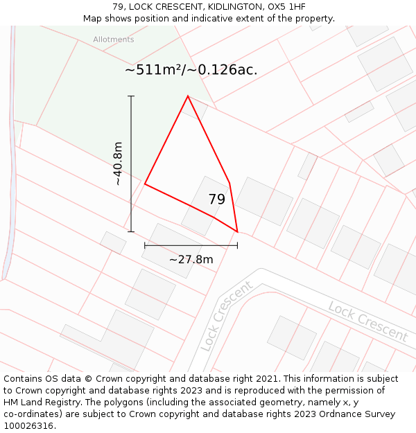 79, LOCK CRESCENT, KIDLINGTON, OX5 1HF: Plot and title map