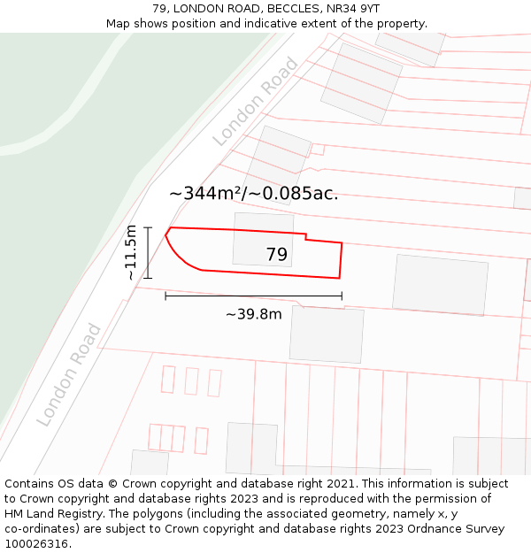 79, LONDON ROAD, BECCLES, NR34 9YT: Plot and title map