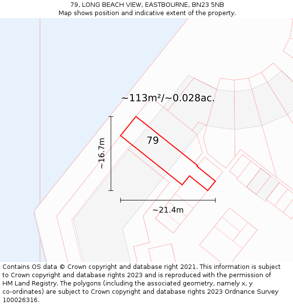 79, LONG BEACH VIEW, EASTBOURNE, BN23 5NB: Plot and title map