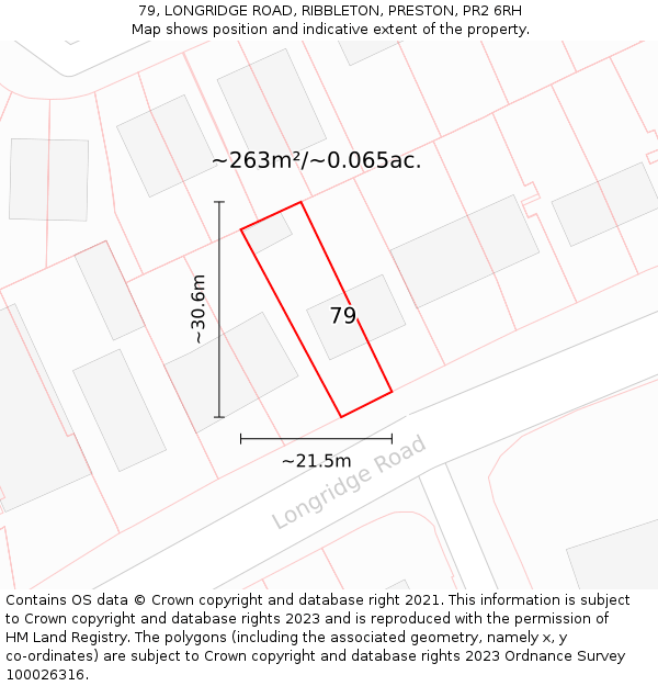 79, LONGRIDGE ROAD, RIBBLETON, PRESTON, PR2 6RH: Plot and title map