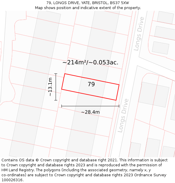 79, LONGS DRIVE, YATE, BRISTOL, BS37 5XW: Plot and title map