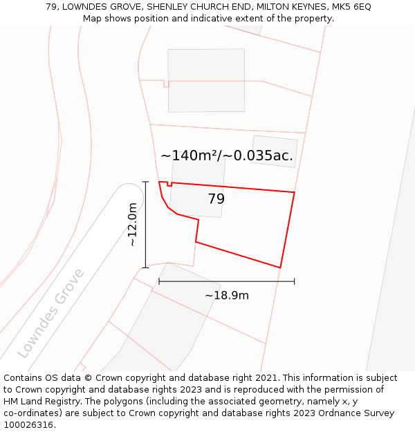 79, LOWNDES GROVE, SHENLEY CHURCH END, MILTON KEYNES, MK5 6EQ: Plot and title map