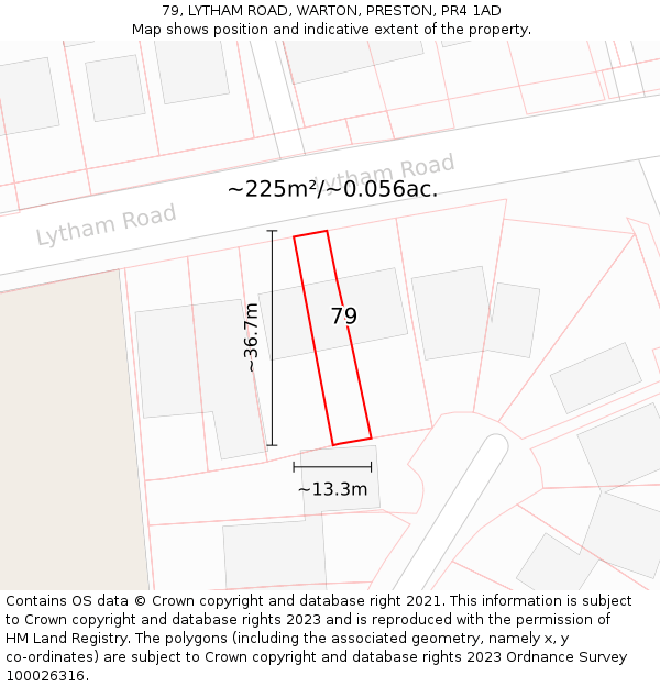 79, LYTHAM ROAD, WARTON, PRESTON, PR4 1AD: Plot and title map