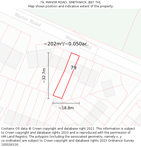 79, MANOR ROAD, SMETHWICK, B67 7HL: Plot and title map