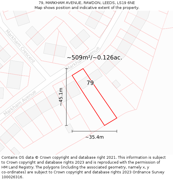 79, MARKHAM AVENUE, RAWDON, LEEDS, LS19 6NE: Plot and title map
