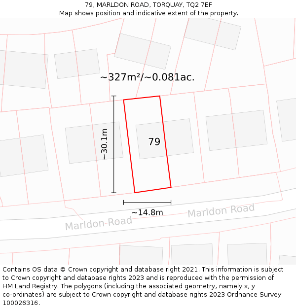 79, MARLDON ROAD, TORQUAY, TQ2 7EF: Plot and title map