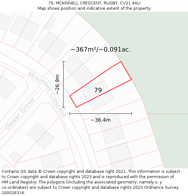 79, MCKINNELL CRESCENT, RUGBY, CV21 4AU: Plot and title map