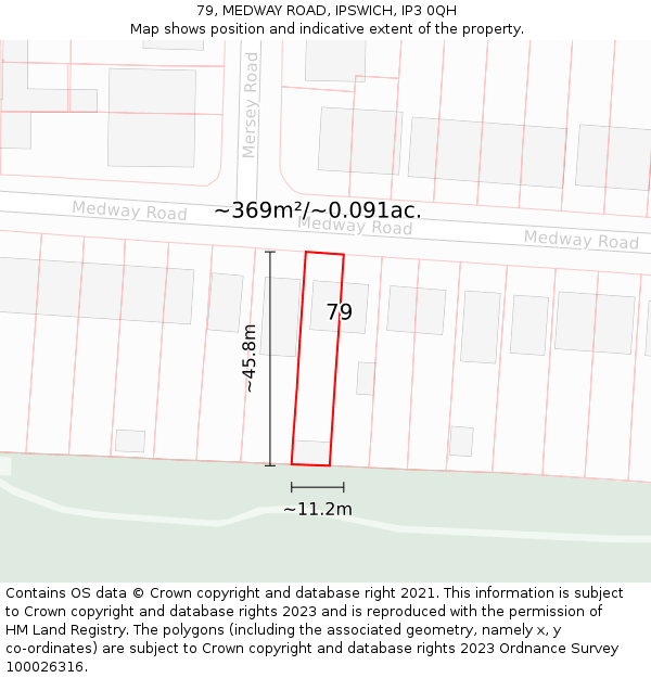 79, MEDWAY ROAD, IPSWICH, IP3 0QH: Plot and title map