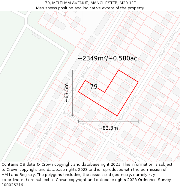 79, MELTHAM AVENUE, MANCHESTER, M20 1FE: Plot and title map