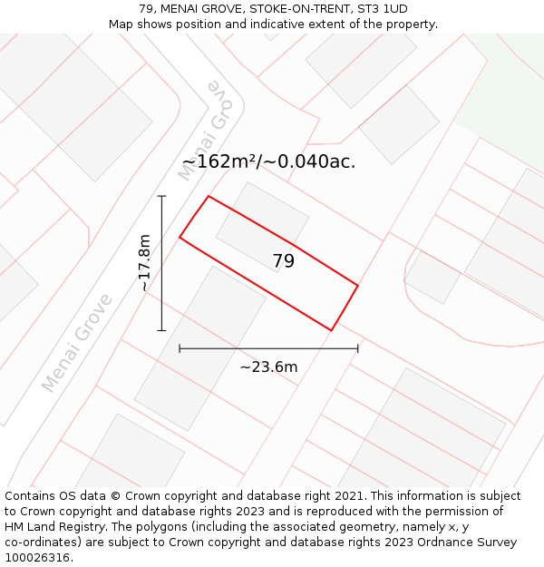 79, MENAI GROVE, STOKE-ON-TRENT, ST3 1UD: Plot and title map