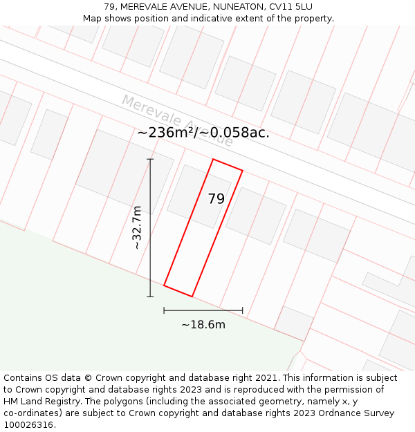 79, MEREVALE AVENUE, NUNEATON, CV11 5LU: Plot and title map