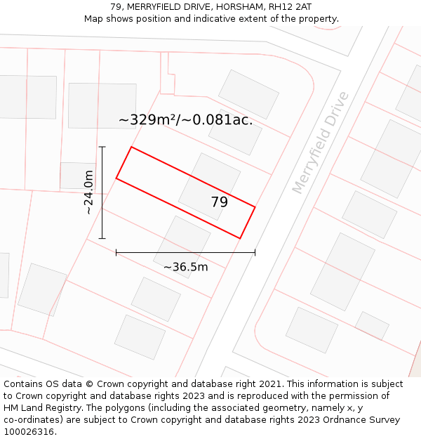 79, MERRYFIELD DRIVE, HORSHAM, RH12 2AT: Plot and title map