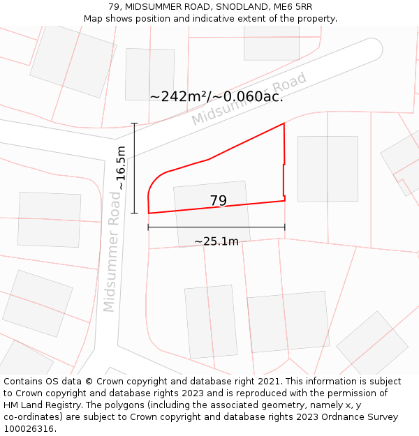 79, MIDSUMMER ROAD, SNODLAND, ME6 5RR: Plot and title map