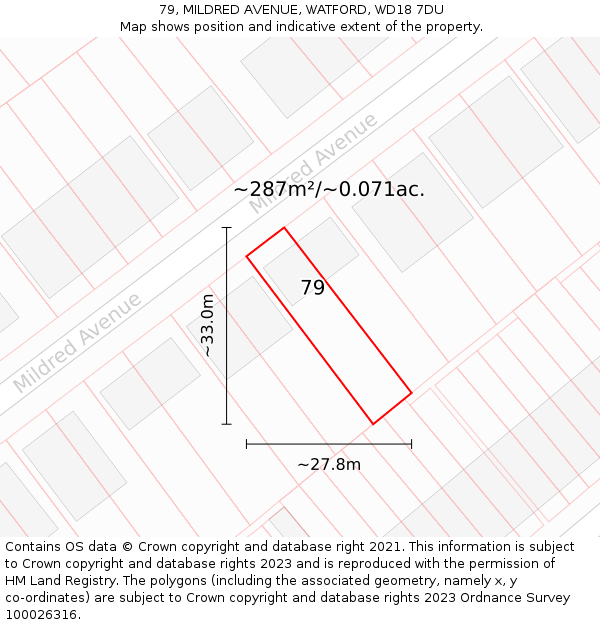 79, MILDRED AVENUE, WATFORD, WD18 7DU: Plot and title map