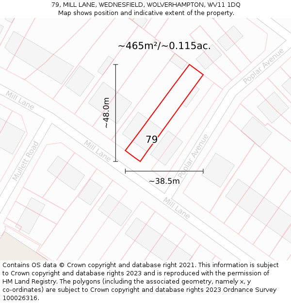 79, MILL LANE, WEDNESFIELD, WOLVERHAMPTON, WV11 1DQ: Plot and title map