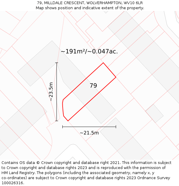 79, MILLDALE CRESCENT, WOLVERHAMPTON, WV10 6LR: Plot and title map