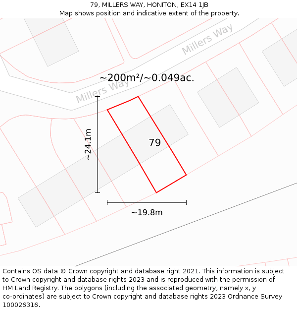 79, MILLERS WAY, HONITON, EX14 1JB: Plot and title map
