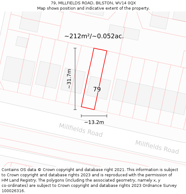 79, MILLFIELDS ROAD, BILSTON, WV14 0QX: Plot and title map